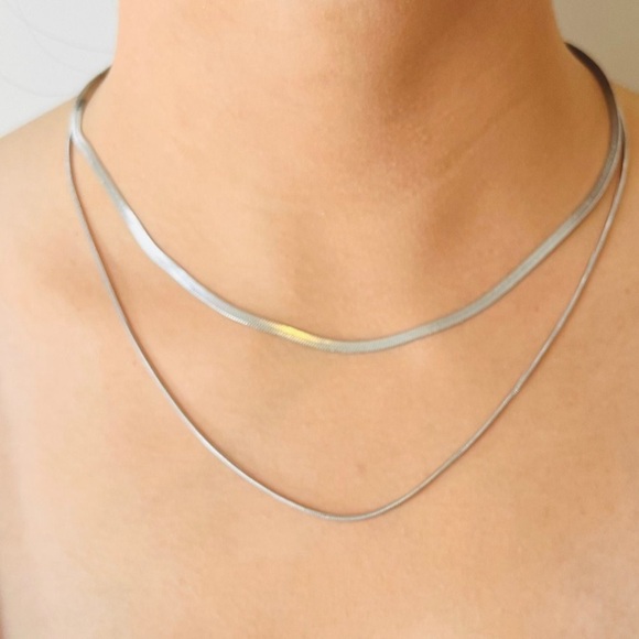 2 pcs Simple minimalist Stainless Steel Flat Snake Necklace - Picture 1 of 5